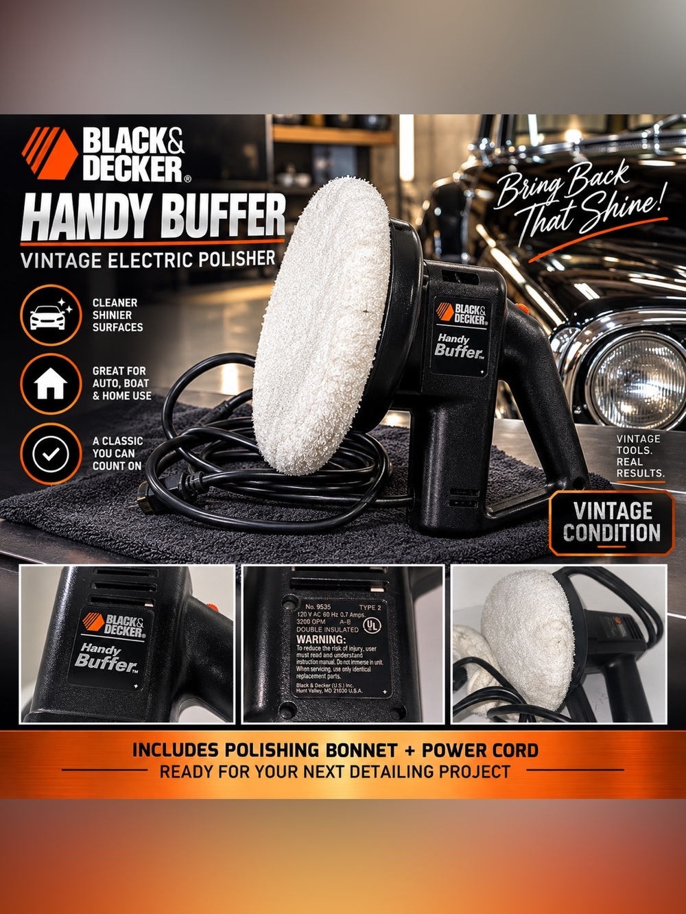 Black & Decker Black and White Handy Buffer Electric Polisher